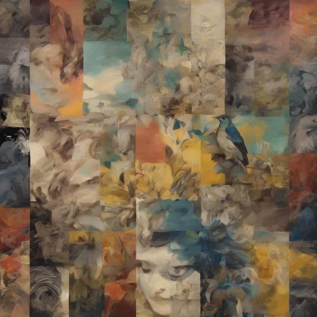 Εκφραστική τέχνη, ψυχή και δημιουργία, σύγχρονο ψηφιακό έργο τέχνης με πουλιά και ανθρώπινα πρόσωπα.